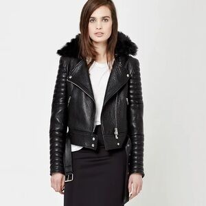 THE ARRIVALS Rainier Lambskin Structured Moto Jacket Detachable Shearling Collar